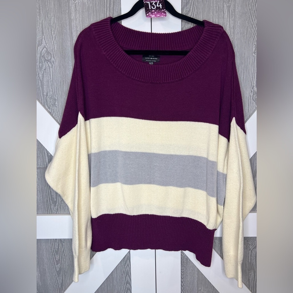 B14.13 Lucky Brand Oversized Colorblock Long Sleeve Scoop Neck Sweater XXL